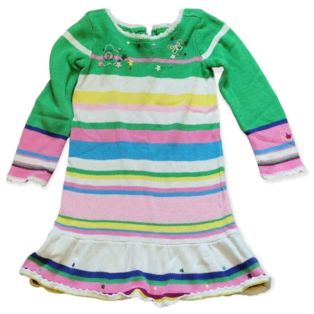 Stripe sweater dress with embroidery